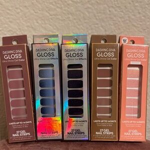 Dashing Diva Gloss Gel Nail Strips Set - Pink, Blue, Black, Gold